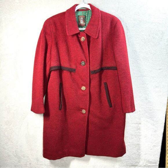 Vintage Loden‎ Plankl Red Wool Coat Artsy Mid Length Trench Classic Sz 10 ? - Picture 1 of 9